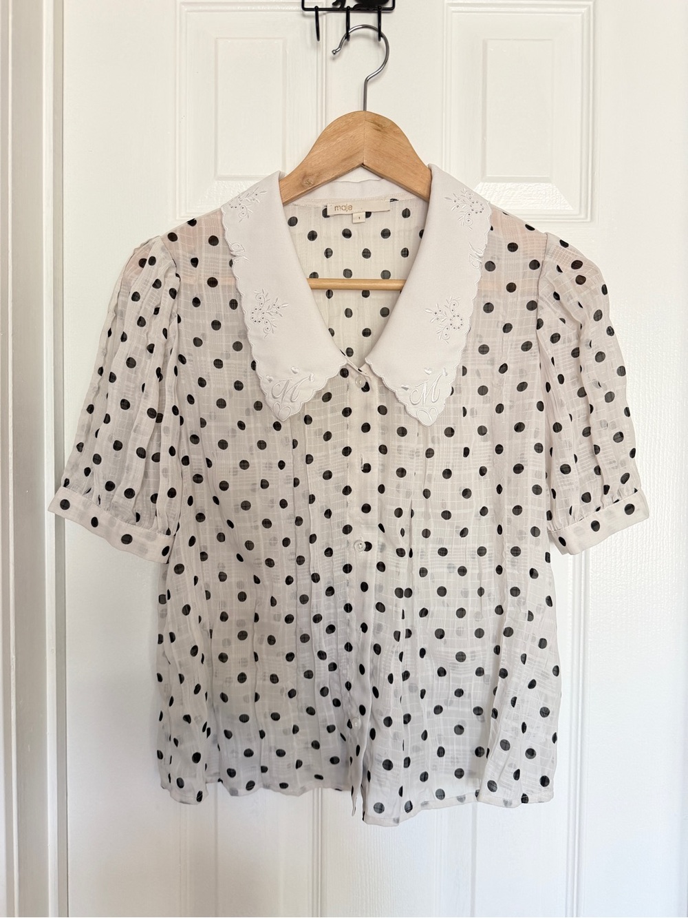 Maje Polka Dot Blouse w/ Peter Pan collar